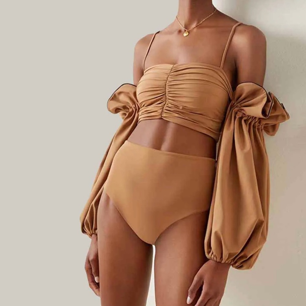 WOMEN'S NATALEY PUFF-SLEEVE BIKINI IN NEUTRAL Nude